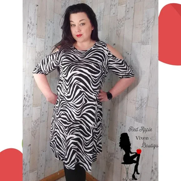 Cold Shoulder Zebra Print Dress Size Small - Picture 3 of 3